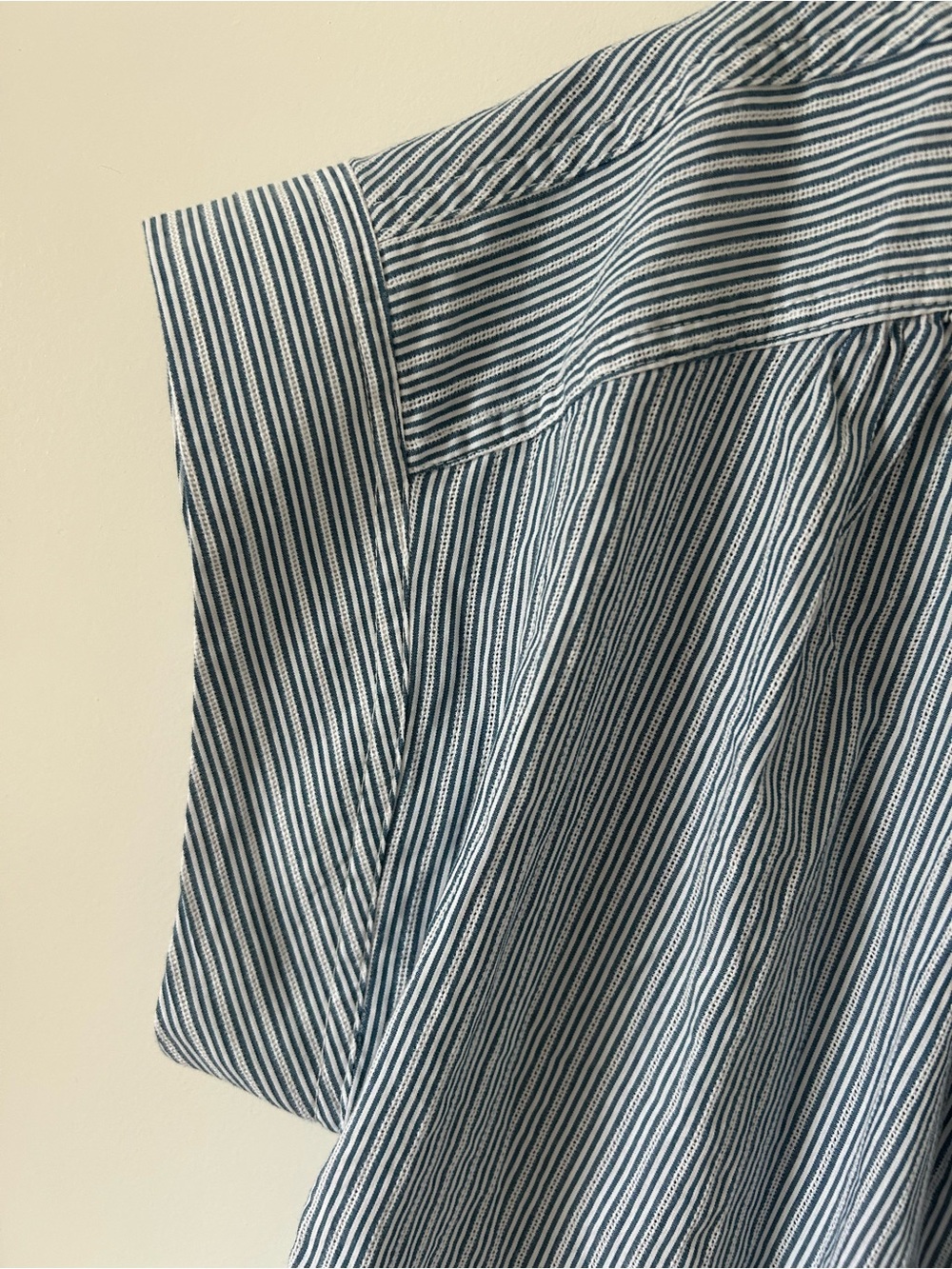 Anthropologie Pilcro Blue Striped Ruffle-Trim Button Front Shirt Top Blouse - Picture 9 of 12